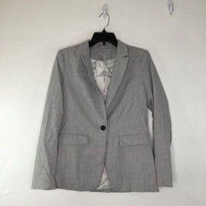 H&M Blazer Women Size 6 Grey Black Plaid Single Button Pocket Long Sleeve Collar